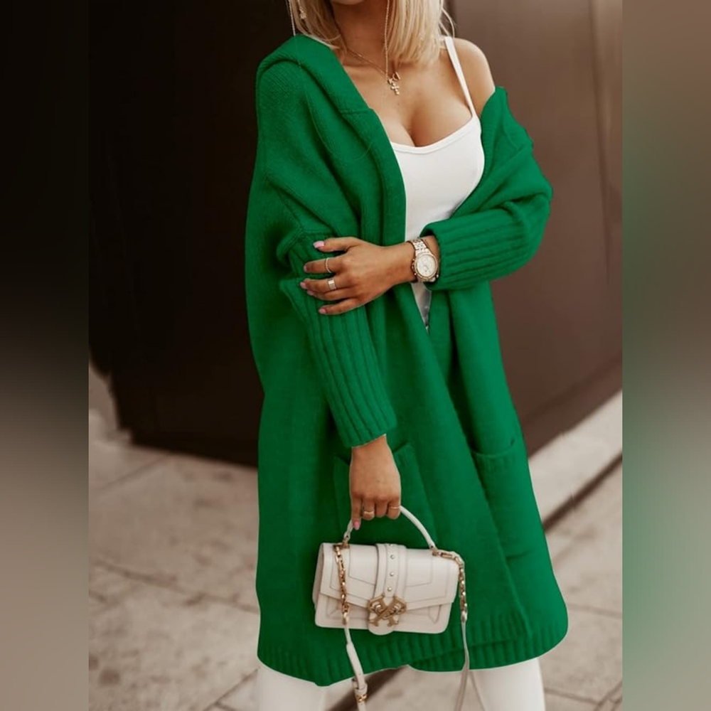 Cute Cozy Women's Green Long Sweater Cardigan